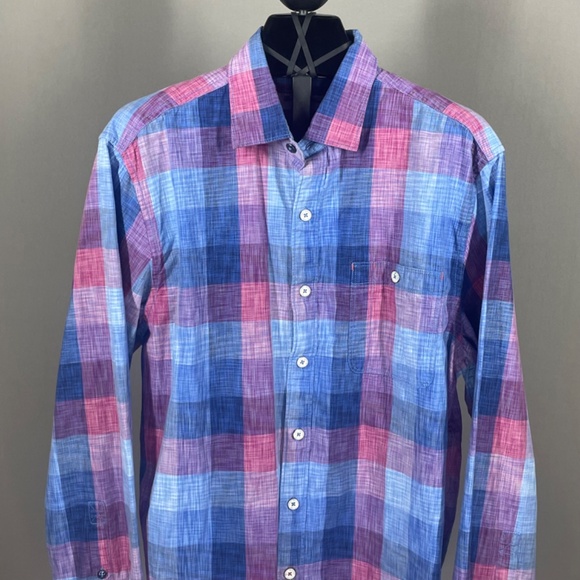 Tommy Bahama Shirt Mens Small blue purple plaid Tortola button up beach preppy - Picture 2 of 8